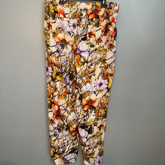 NWT Chicos Linen Flora Print Straight Leg Pants Size 3.5T 3.5 Tall Large - Picture 7 of 8